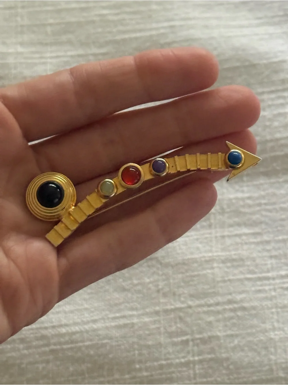 Signed G.N. Buonanno Mid Century Matte Gold and Semi Precious Brooch